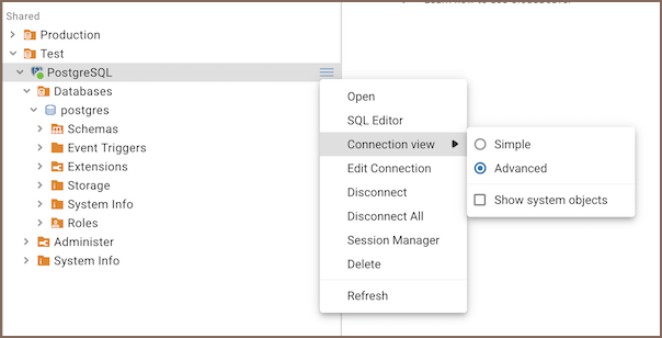 navigator simple advanced view