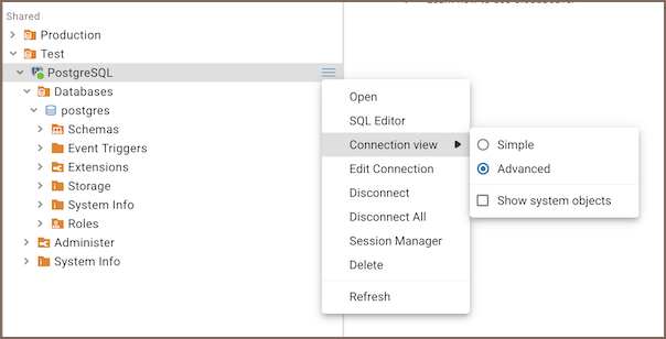 navigator simple advanced view