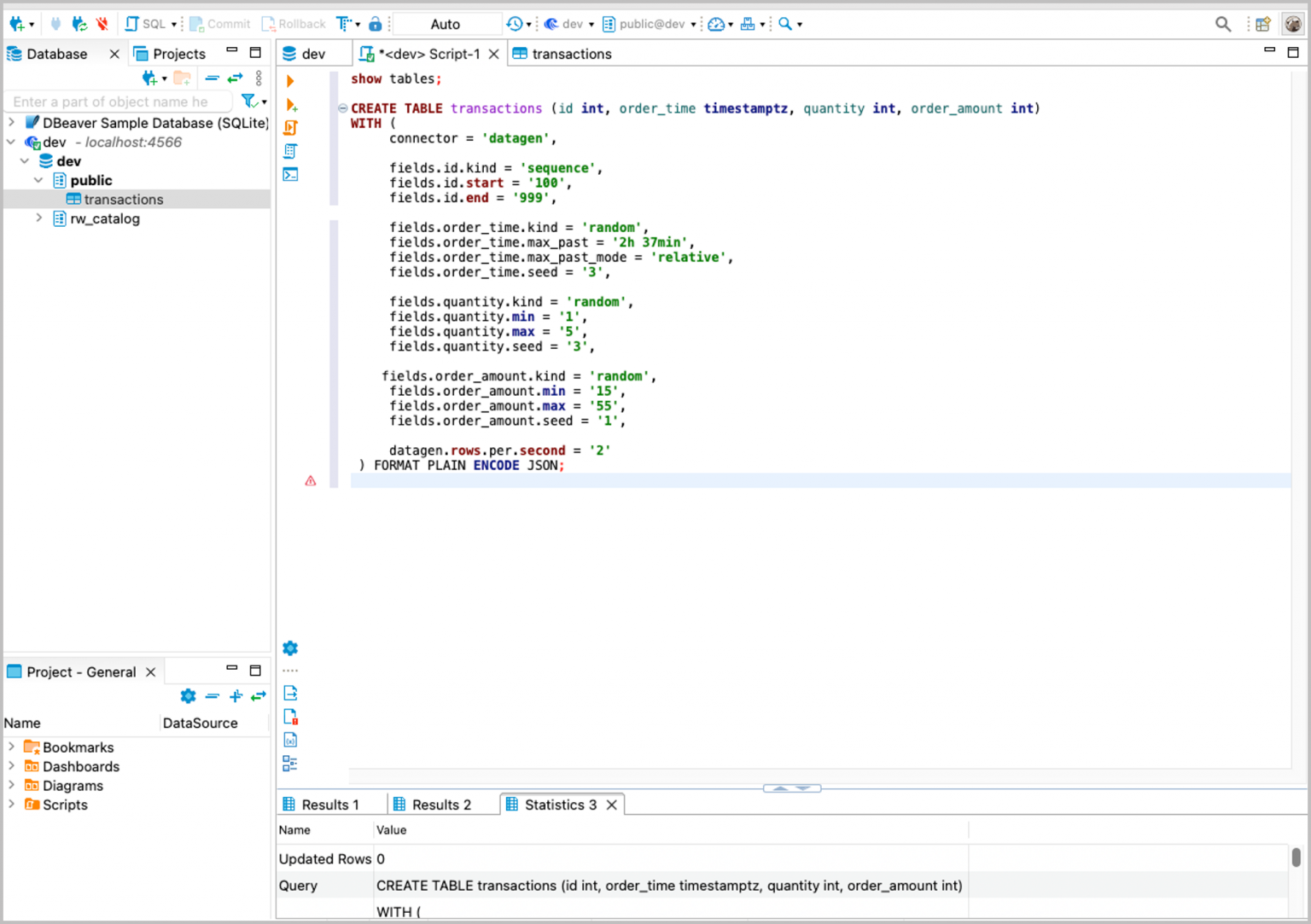 Stream Processing with DBeaver and RisingWave